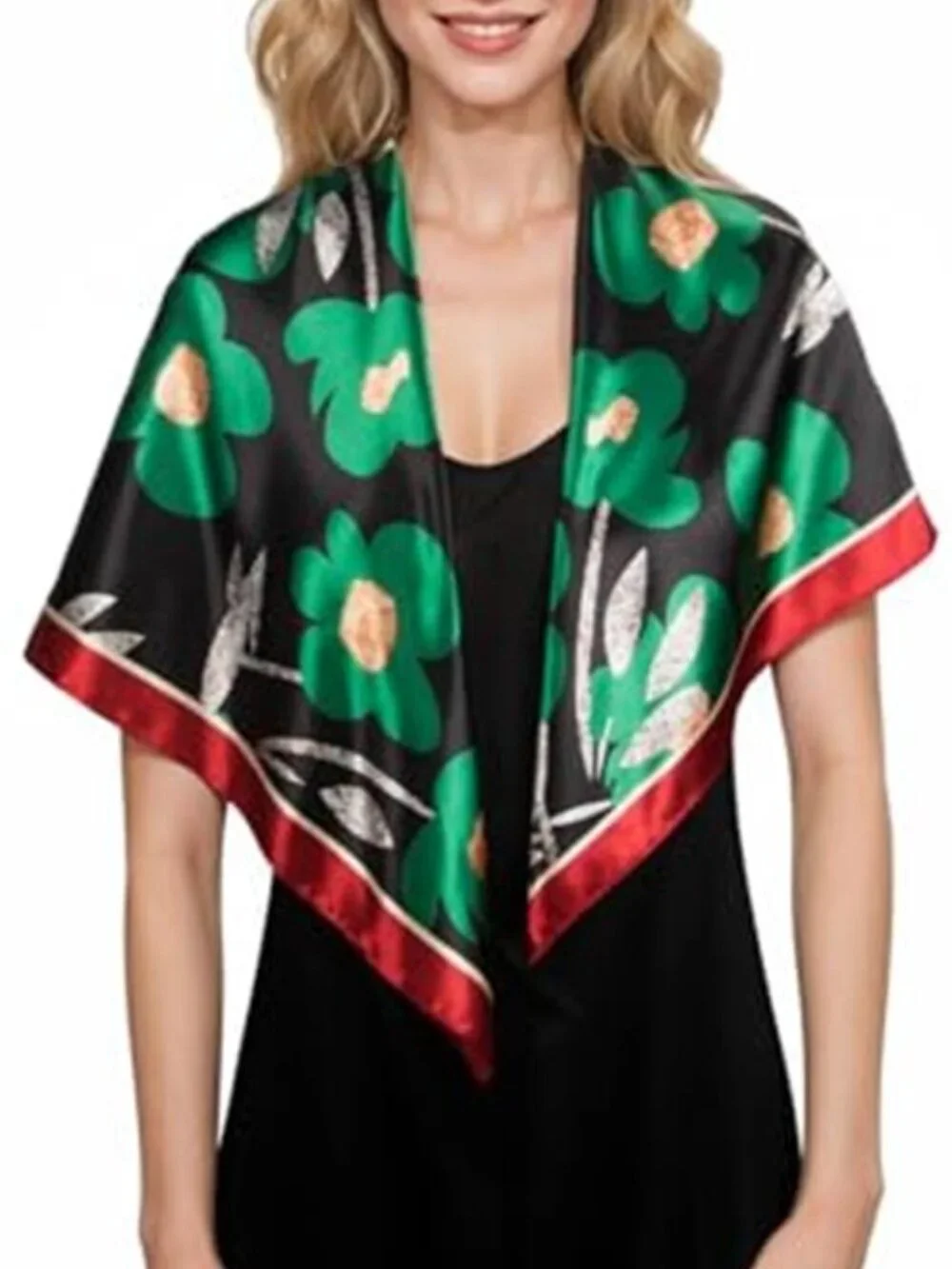Silky Feel Head Scarf Red Green Black Elegant Square Scarf for Summer